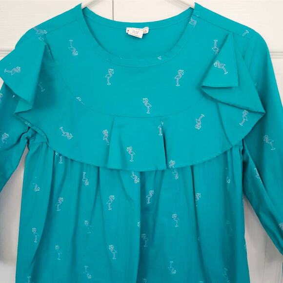 ManTaro Kids Blue Green Flamingo Print Girls Dress Large - Picture 3 of 6